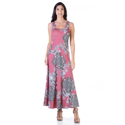 24seven Comfort Apparel Womens Mauve Paisley Sleeveless Loose Long Casual  Maxi Dress : Target